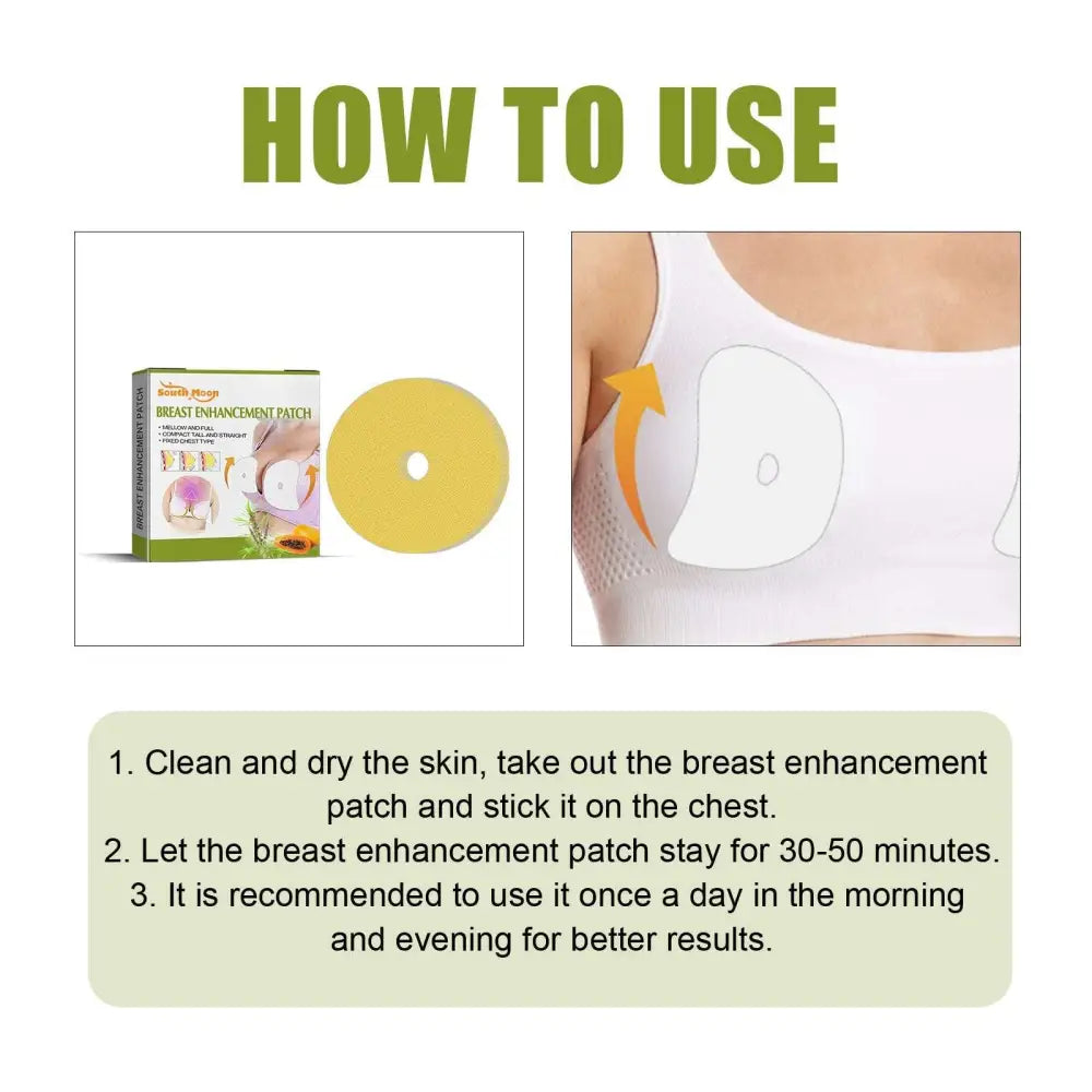 Yellow circular firming breast enhancement patch with central hole and white adhesive backing for skin elasticity