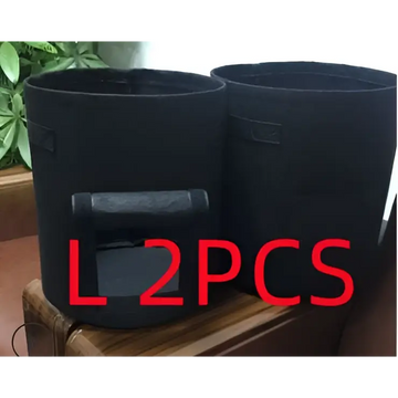 Black breathable potato tomato vegetable plant growth bags with reinforced handles and sturdy cylindrical design
