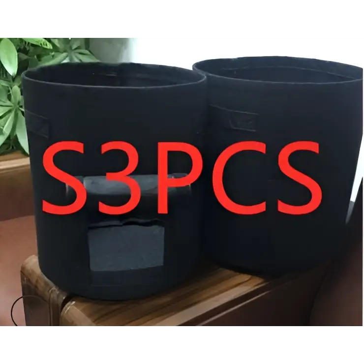 Black breathable potato tomato vegetable plant growth bags with reinforced stitching and side rectangular cutout