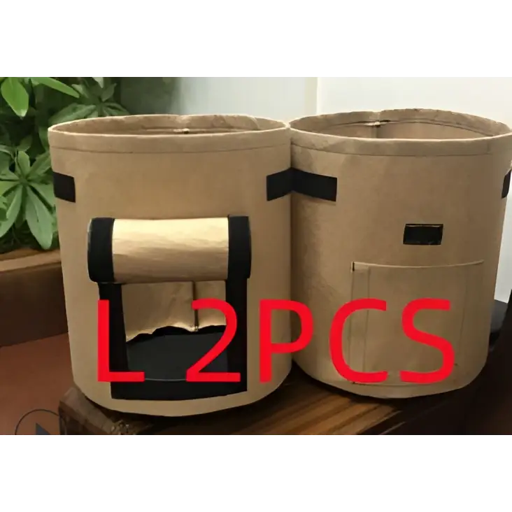 Brown breathable potato tomato vegetable plant growth bags with black trim and handles l 2pcs set