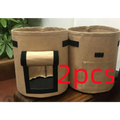 Beige breathable potato tomato vegetable plant growth bags with black reinforced straps and front pocket for gardening