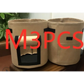 Brown fabric breathable potato tomato vegetable plant growth bags with black reinforced patches and front rectangular cutout