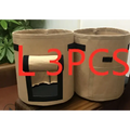 Brown breathable potato tomato vegetable plant growth bags with black reinforced bands and cut out window design