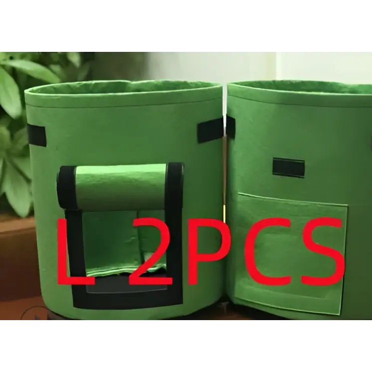 Green felt breathable potato tomato plant growth bags with black trim and handles l 2pcs for tomato vegetable plant