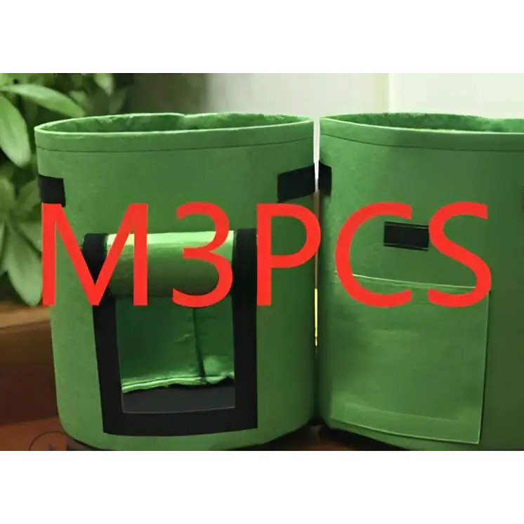 Green felt breathable potato tomato plant growth bags with black trim and square cutout for tomato vegetable plants