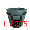 Green hexagonal breathable potato tomato vegetable plant growth bag with black reinforced straps and a handle