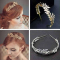 Bridal golden leaf alloy crown headband featuring gold and silver leaf patterns with intricate metalwork for weddings