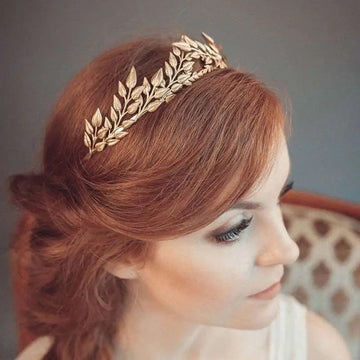 Bridal golden leaf alloy crown gold leaf headband designed for elegant wedding accessories and special occasions