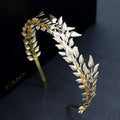 Delicate bridal golden leaf alloy crown with silver and gold metallic leaves featuring intricate detailing headband