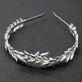 Bridal golden leaf alloy crown featuring a silver leaf-patterned headband with intricate foliage design