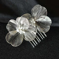 Silver wirework super fairy golden flower comb with delicate petals and pearl-like center accents for bridal headdress