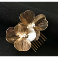 Bridal headdress super fairy golden flower comb with gold wirework and delicate pearl centers for elegant wear