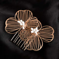 Rose gold bridal headdress super fairy golden flower comb with delicate cut-out petals and small white pearl flowers