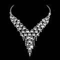Bridal jewelry set featuring a sparkling silver v-neck pearl rhinestone necklace with cascading white pearls and crystals