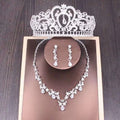 Silver bridal rhinestone crown necklace set featuring intricate floral patterns and sparkling crystals for weddings