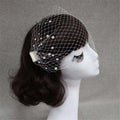 White bridal veil pearl mesh hair comb with large hole mesh and delicate pearl accents for bridal use
