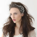 Delicate white bridal veil pearl mesh hair comb with large hole mesh design and pearl accents for bridal use