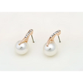 Rose gold high heel shaped bride rhinestone pearl earrings adorned with sparkling rhinestones and white pearls
