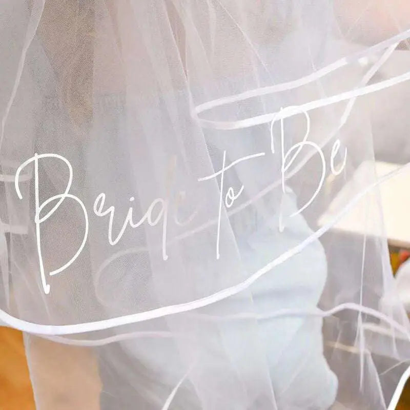 White multi-layered tulle double layer veil with bride to be embroidery bridal comb double for bachelor party bridal use