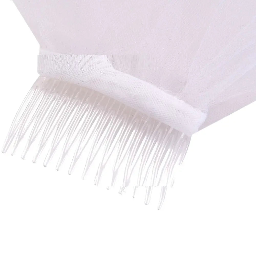 White sheer tulle double layer veil with delicate translucent fringe bridal comb double for bachelor party bridal use
