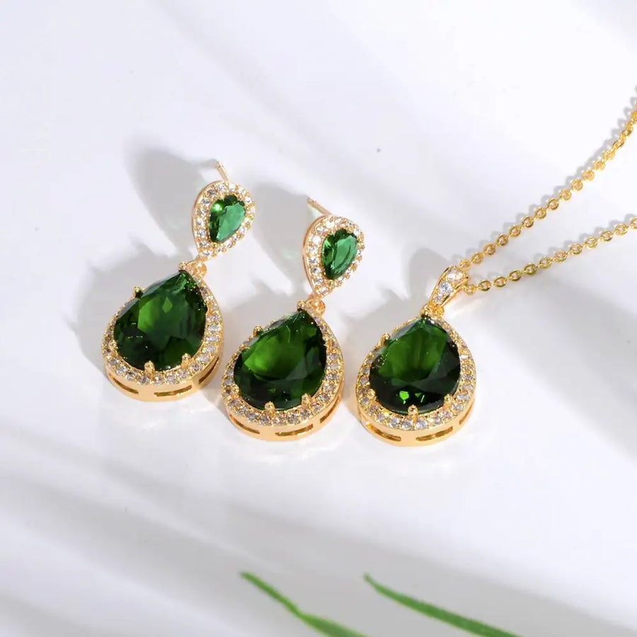 Bright Big Zircon Water Drops Jewelry Set