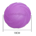 Bright colorful dog training rubber frisbee in purple with textured spiral design and dog-o-soar brand for pet dog training