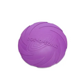Purple dog training rubber frisbee with embossed jog-o-soar branding in bright colorful dog training toy design