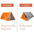 Bright orange survival tube emergency tent with silver reflective emergency blanket and built-in whistle for heat preservation