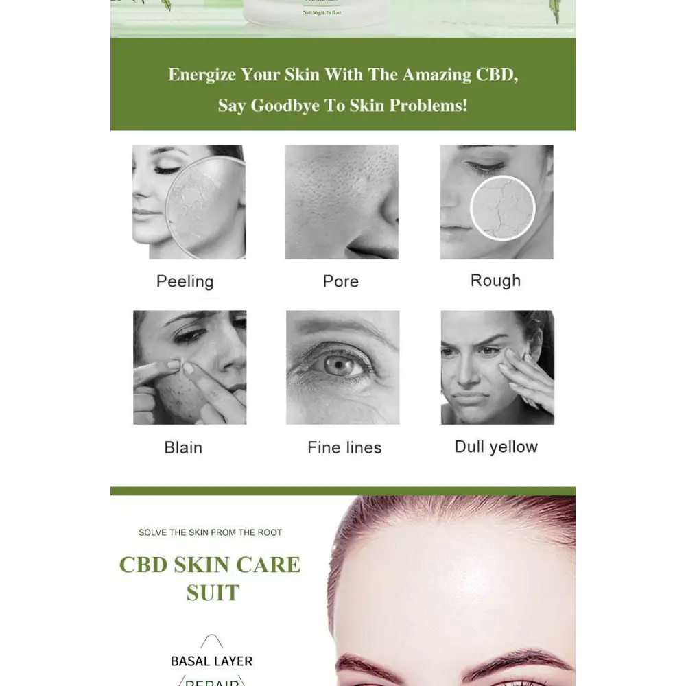Brightening moisturising skincare set with cbd designed to reduce peeling pores roughness blemishes fine lines and dullness