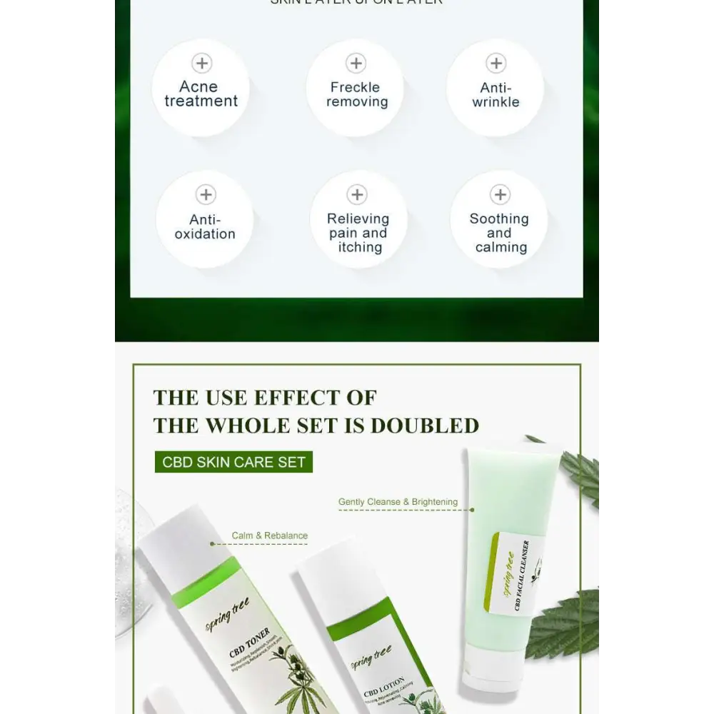 A sleek light green cbd facial cleanser tube with white cap in a brightening moisturising skincare set gift