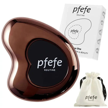Bronze stainless steel cryo gua sha facial tool with smooth surface and black center featuring white logo
