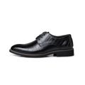 Black leather oxford dress business shoes with polished finish and subtle stitching details for formal wear
