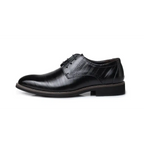 Black leather oxford dress business shoes with polished finish and subtle stitching details for formal wear