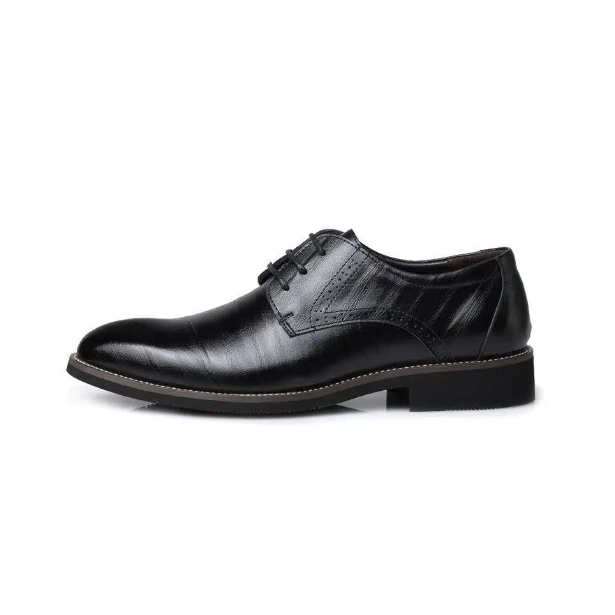 Black leather oxford dress business shoes with polished finish and subtle stitching details for formal wear