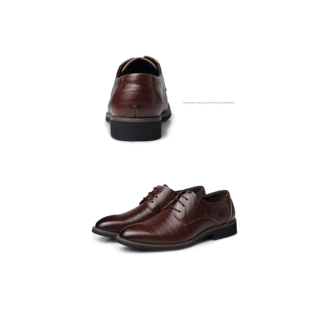 Brown leather oxford dress business shoes with polished finish and classic lace-up design for formal occasions