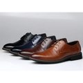 Brown leather oxford dress business shoes with polished finish and classic lace-up design for formal occasions