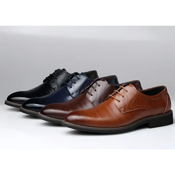 Brown leather oxford dress business shoes with polished finish and classic lace-up design for formal occasions