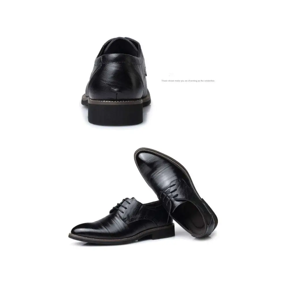 Black leather oxford dress business shoes with polished finish and classic lace-up design for formal occasions