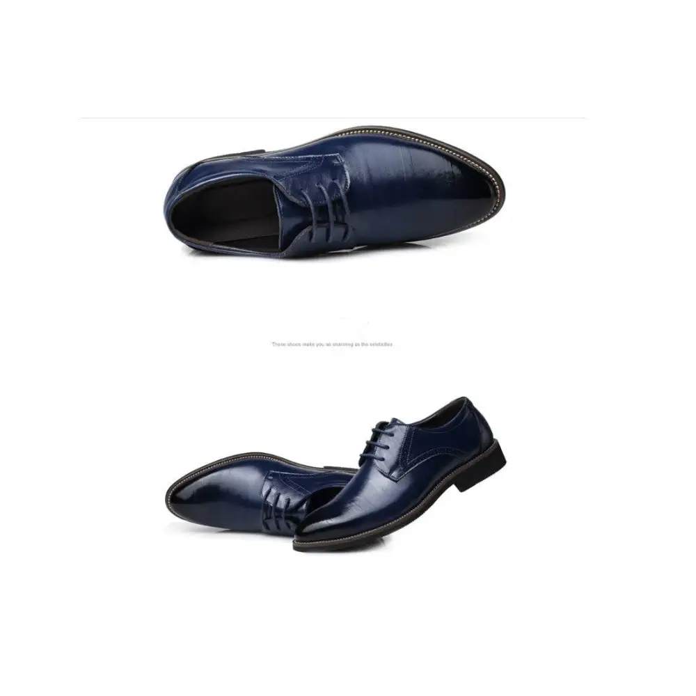 Deep navy blue leather oxford dress business shoe with polished finish and classic lace-up design for formal wear