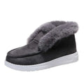 Dark gray suede warm winter shoes with plush gray faux fur lining and white rubber sole for cold weather use