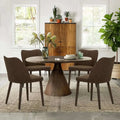 Brown upholstered dining chairs set of 4 with sleek dark wooden legs surrounding a rustic wood table parsons dining chairs traditional modern scandinavian