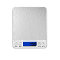Silver brushed stainless steel food portable mini pocket scale with blue lcd display showing zero point zero zero