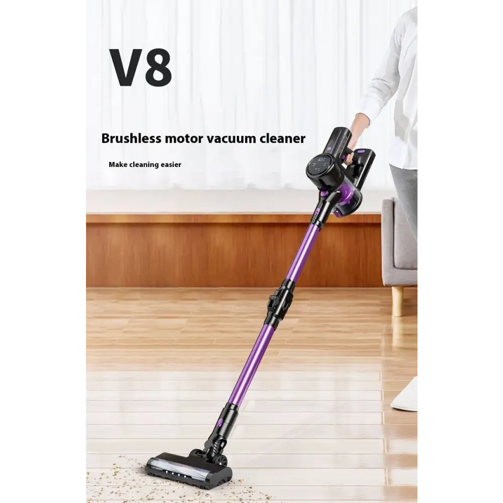 Purple and black brushless large suction foldable handheld vacuum cleaner with v8 motor and modern sleek design