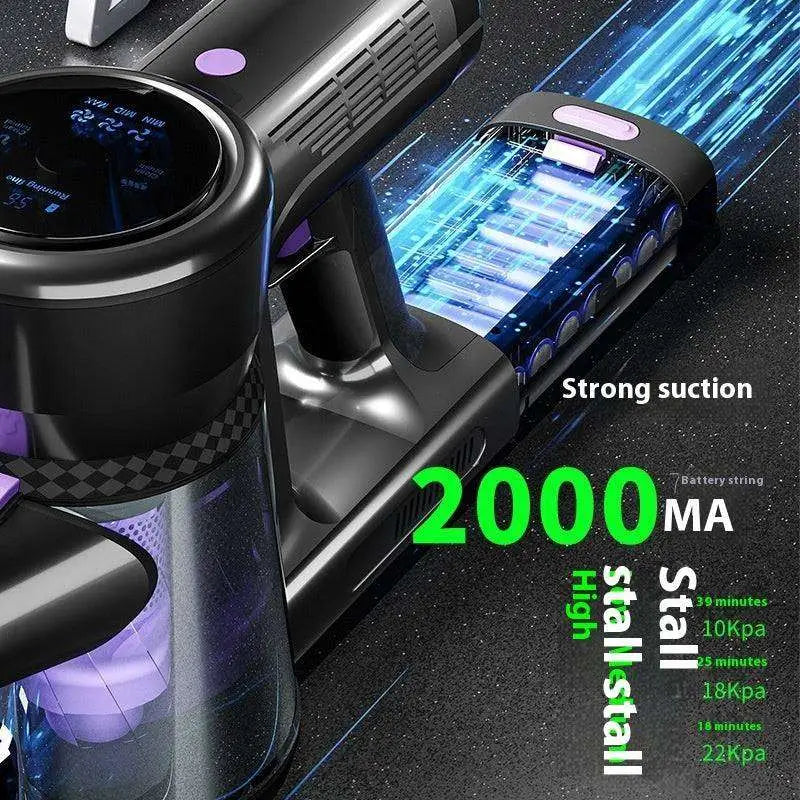 Black and purple foldable handheld vacuum cleaner with brushless large suction digital display and transparent dust container