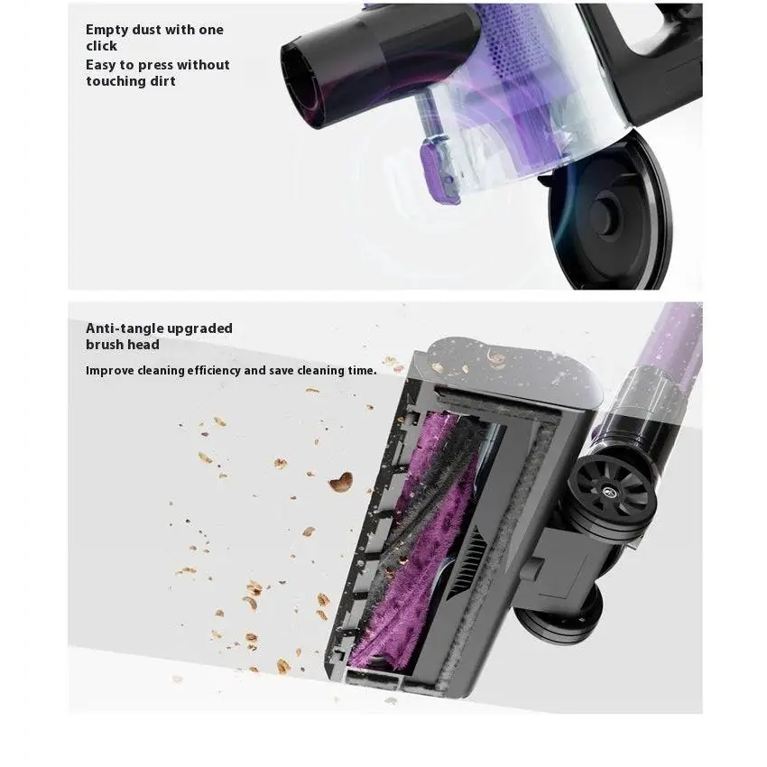 Purple and black foldable handheld vacuum cleaner with brushless large suction and transparent dust container