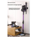 Purple and black foldable handheld vacuum cleaner with brushless large suction and wall mount bracket visible from the back side
