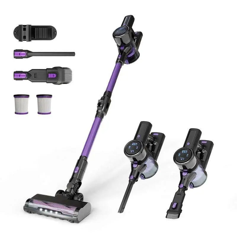Purple and black foldable handheld vacuum cleaner with brushless large suction and detachable attachments for versatile cleaning