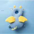Blue dragon-shaped toddler head protection pad with yellow wings horns and tail spikes in bunny ear mesh design
