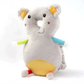 A soft gray plush bunny ear mesh toddler head protection pad with yellow ears and colorful accents for head protection