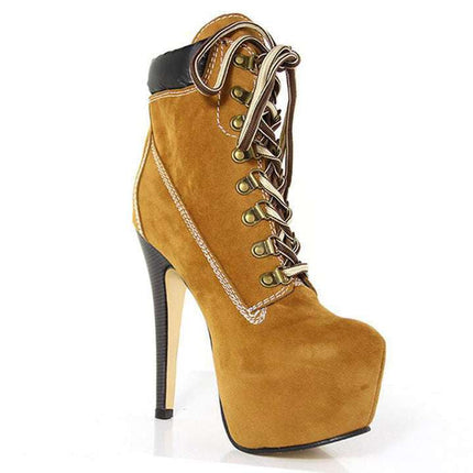 BuonoScarpe New Platform High Heels 15cm Stilettos Fashion Camouflage Ankle Boots Shoes Woman Lace Up Sexy Night Club Boots Chic - Royalessencelux